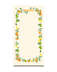 Citrus fruits line each side of the notepad. Printed on cream colored paper.