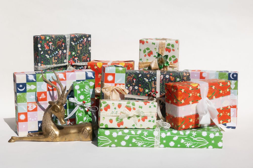 Present Paper Christmas Gift Wrap | Holiday Floral Green | 1/4 Ream 208 ft x 24 in