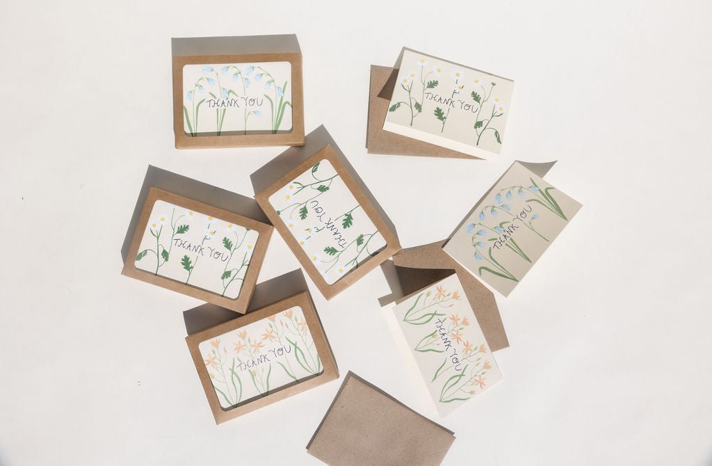 Our new Forest Flower design as a series of Thank You cards! These cards can be purchased in sets of six, with two of each design.