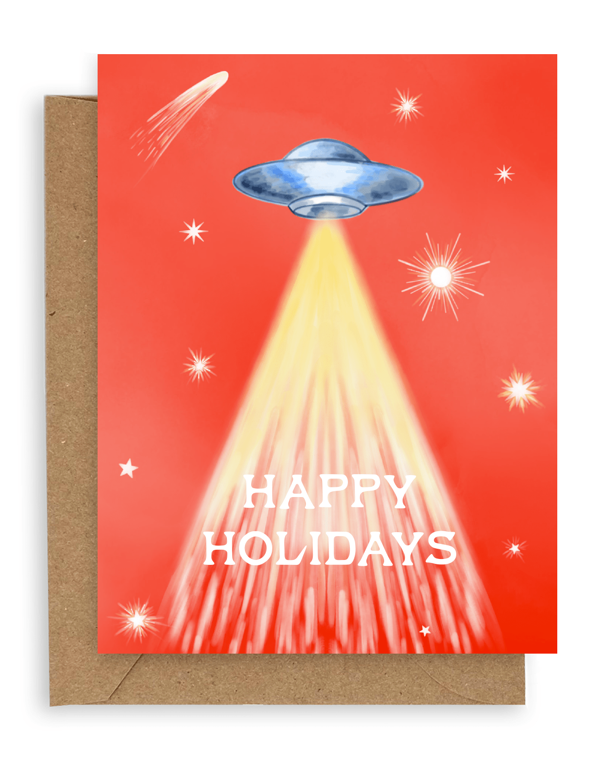 UFO Red Happy Holidays Card