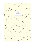 Adelfi notebook with a cream cover with black stars and comets.