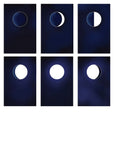 Phases of the moon postcards with dark blue backgrounds.