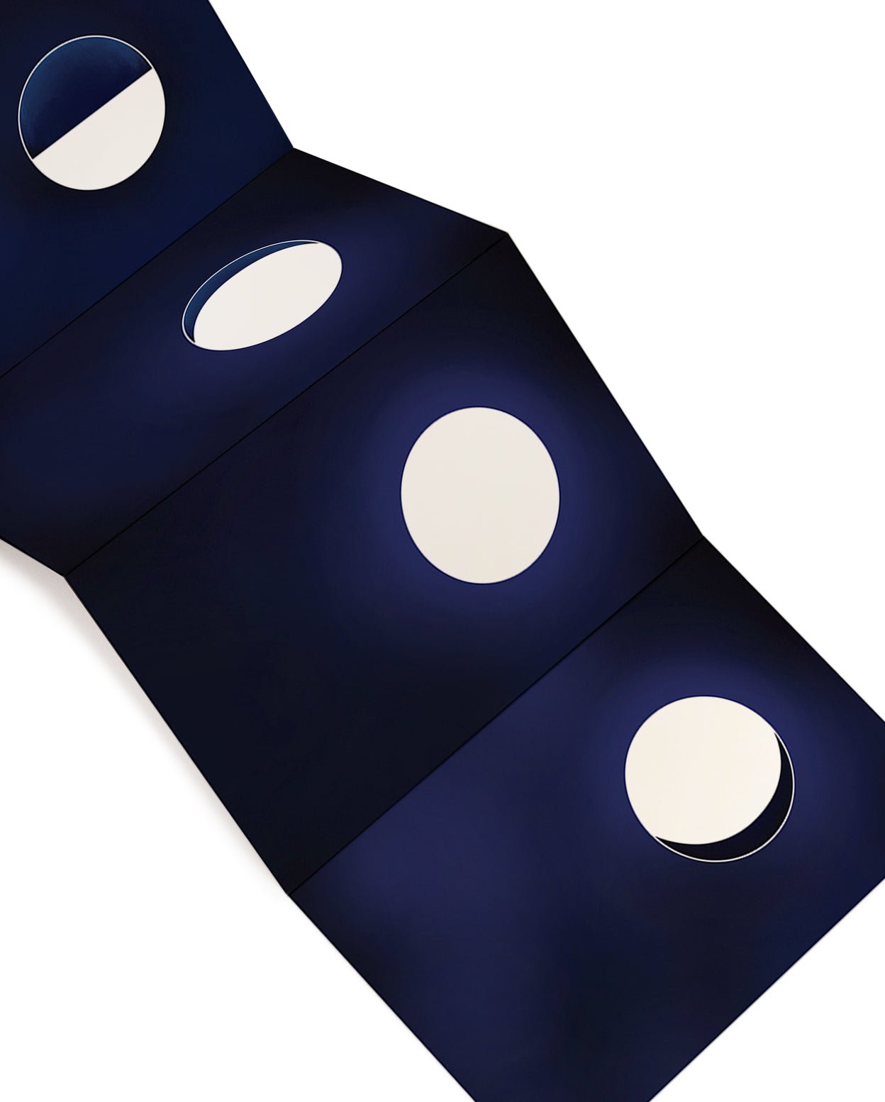 Phases of the moon postcards with dark blue backgrounds.