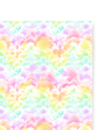 Single sheet of rainbow clouds gift wrap. A pastel rainbow design on layers of thick Cumulonimbus clouds.