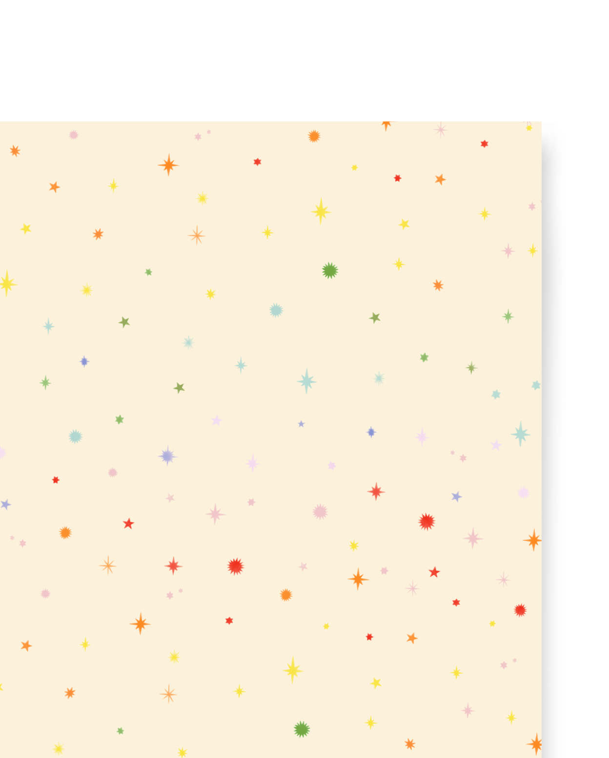Rainbow colored stars of various shapes and sizes printed on a cream background.