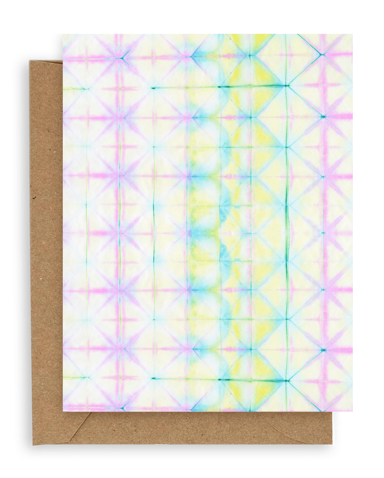 Pink, Yellow, and Blue tie dye. Shown with kraft envelope.