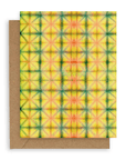 Red, green and yellow tie dye. Shown with kraft envelope.