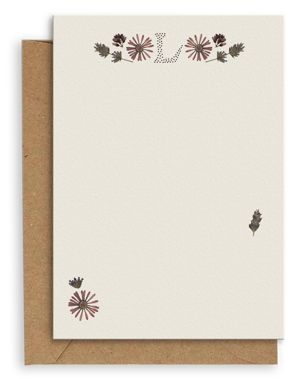 Adelfi monogram "L" notecard with kraft envelopes on a white background.