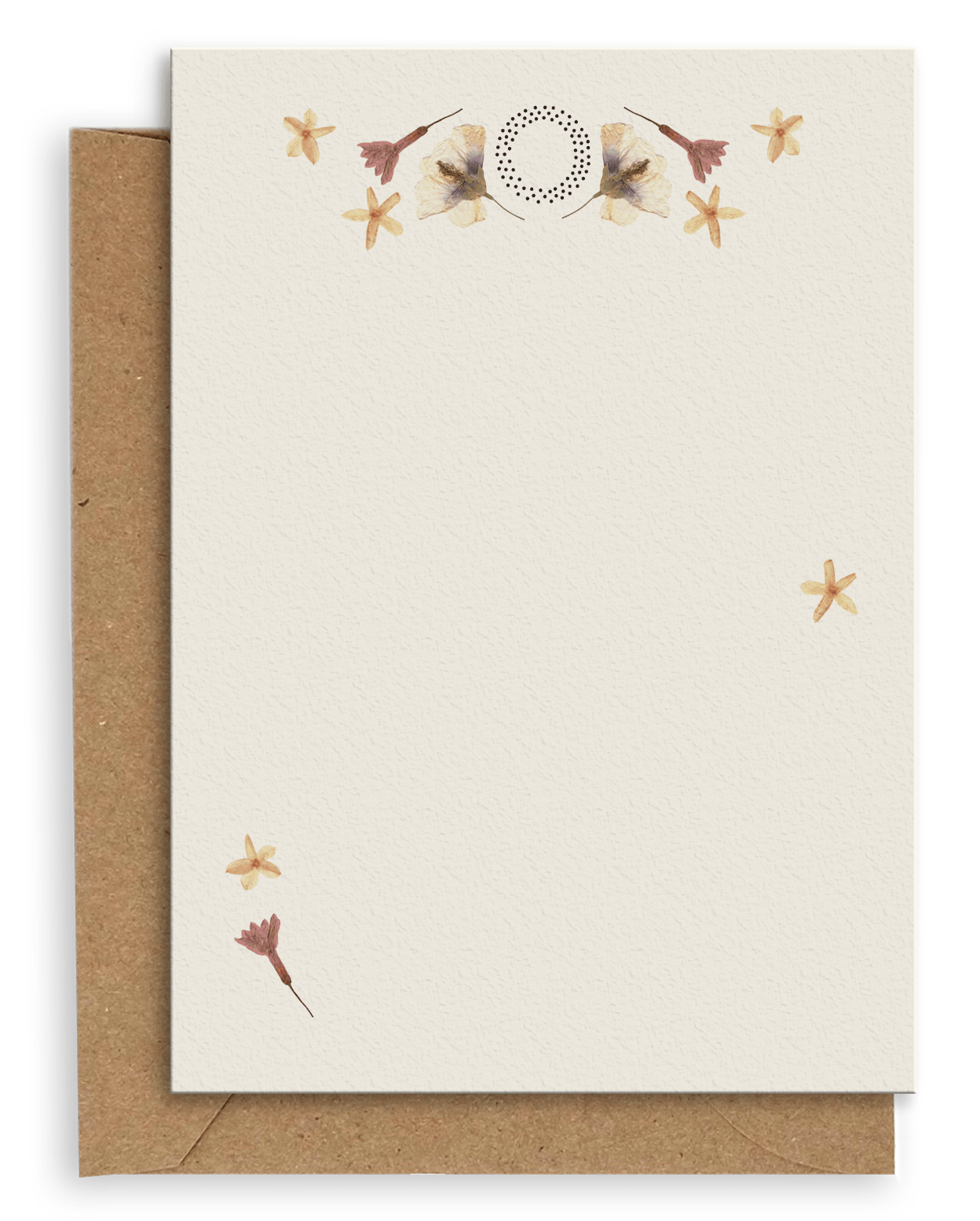 Adelfi monogram "O" notecard with kraft envelopes on a white background.