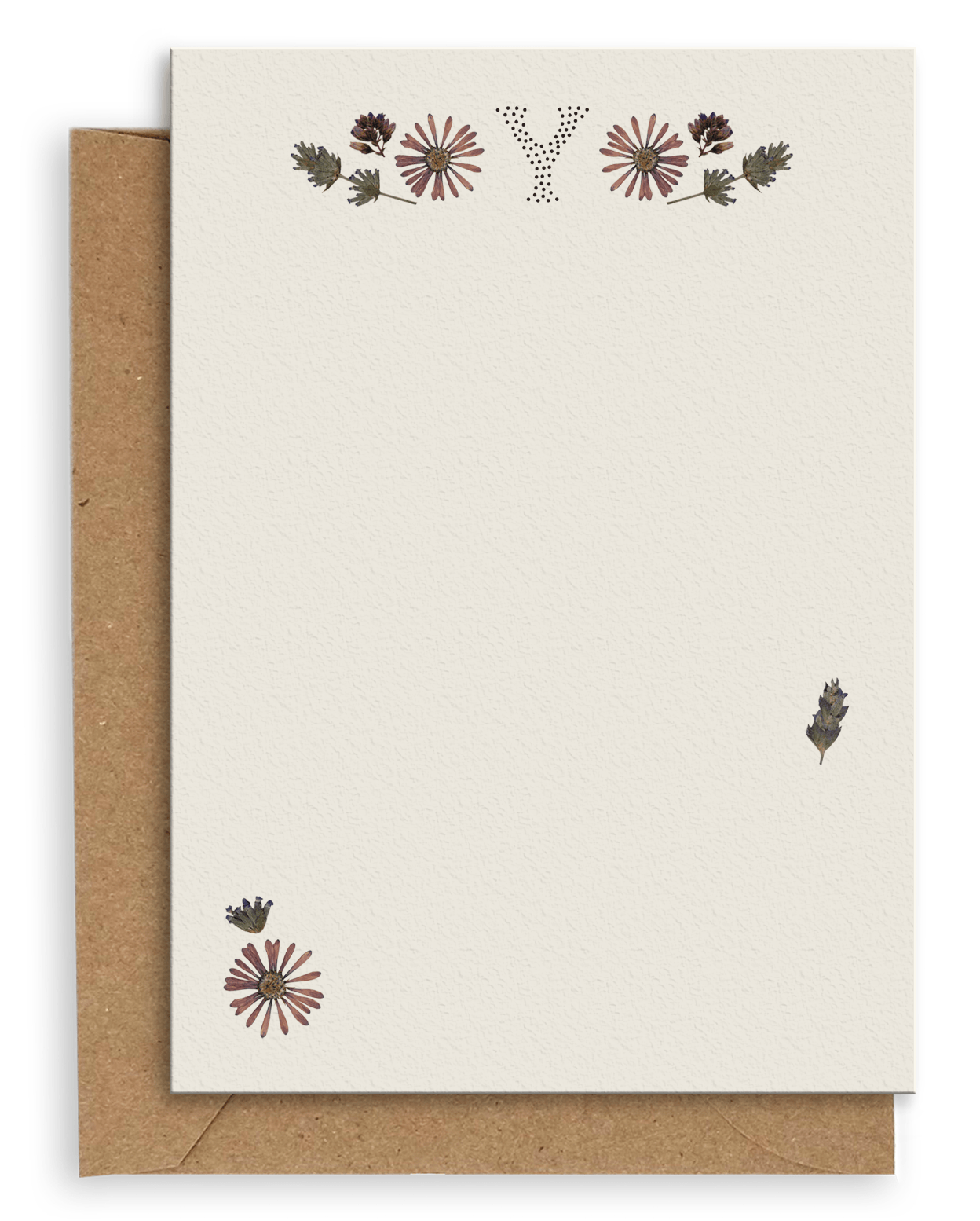 Adelfi monogram "Y" notecard with kraft envelopes on a white background.