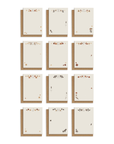 Adelfi monogram notecards featuring letters "A" through "L" with  kraft envelopes on a white background.