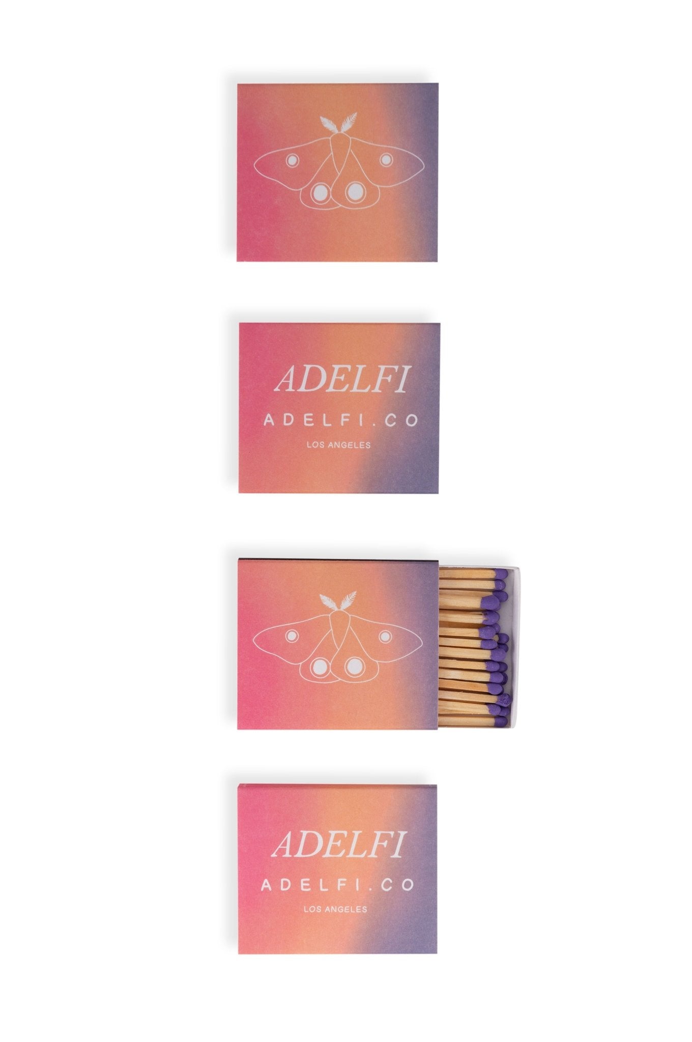 Four Adelfi matchboxes front, back, and open