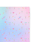 Single sheet of gift wrap with pastel gradient background and neon icons.