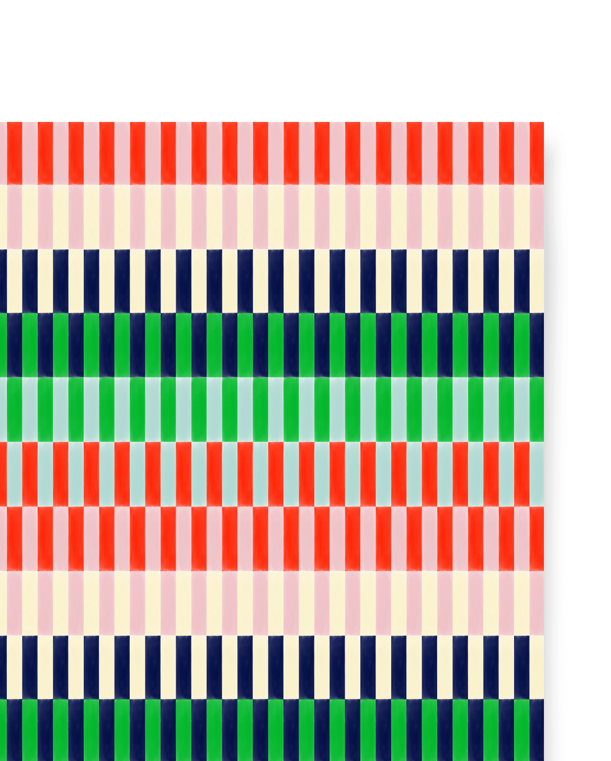 Black, navy blue, red, pink, green, and peach alternating stripes.