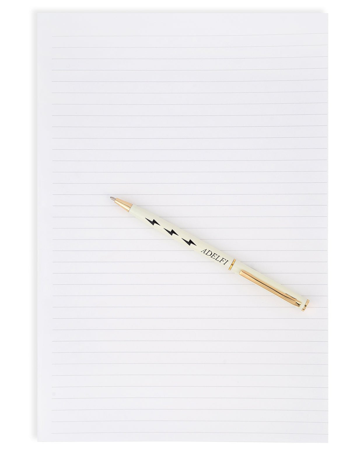 Adelfi pen on white lined sheets.